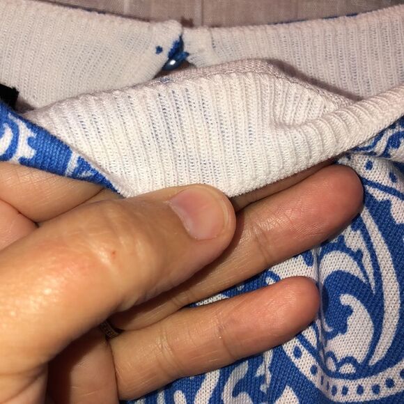 Talbots SP Knit White Blue Paisley Short Sleeve Knit Pullover Sweater Top - Picture 9 of 13